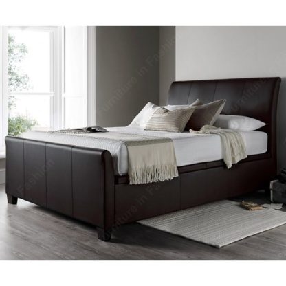 An Image of Madea Ottoman Storage King Size Bed In Brown Bonded Leather