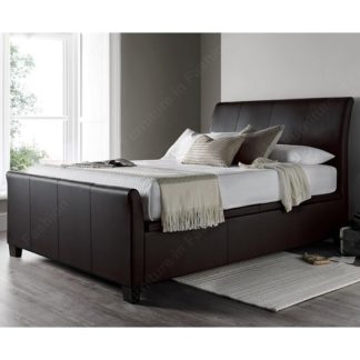 An Image of Madea Ottoman Storage Super King Bed In Brown Bonded Leather