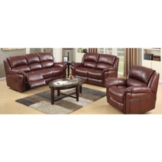 An Image of Lerna Leather 3 Seater Sofa And 2 Armchairs Suite In Burgundy