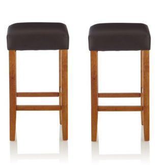 An Image of Newark Bar Stools In Brown PU And Oak Legs In A Pair