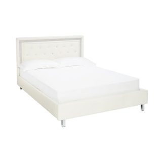 An Image of Branson King Size Bed In White Faux Leather With Diamante