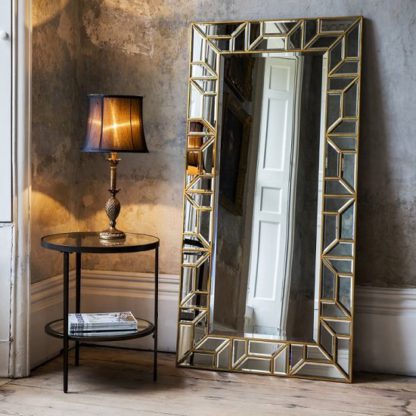 c4dbd9bf7c8c674aa0aaefa32ae179b8fdf266ade8386003234e307931fc35e9.jpg An Image of Dresden Leaner Floor Mirror Rectangular In Painted Gold