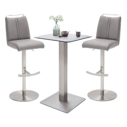 An Image of Soho Glass Bar Table With 2 Giulia Ice Grey Stools