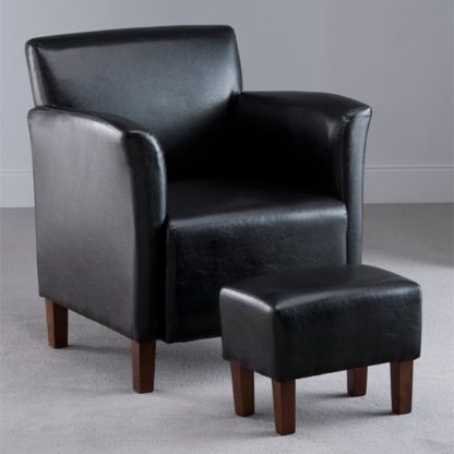An Image of Berkley Black Faux Leather Armchair with Footstool