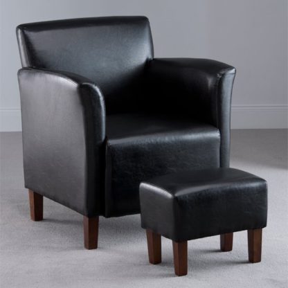 c50652d21a8884bddded02adb5b1ae6c0c32e8142482bda12423cd60bbf3889a.jpg An Image of Berkley Black Faux Leather Armchair with Footstool