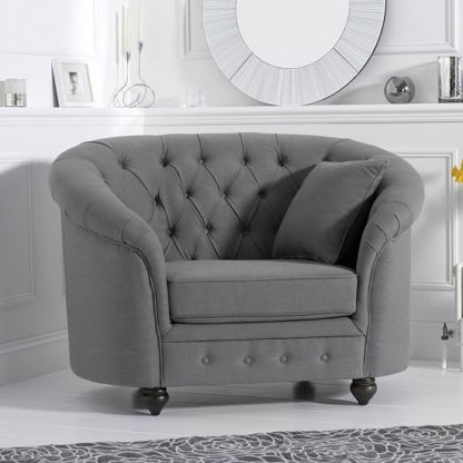 c507b3a0d200105d8149e2bd42e9b85453c3c015597598f2571f07710d89eadb.jpg An Image of Astoria Sofa Chair In Grey Linen Fabric With Wooden Legs