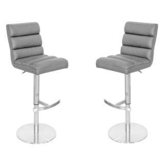 An Image of Bianca Grey Leather Bar Stool In Pair