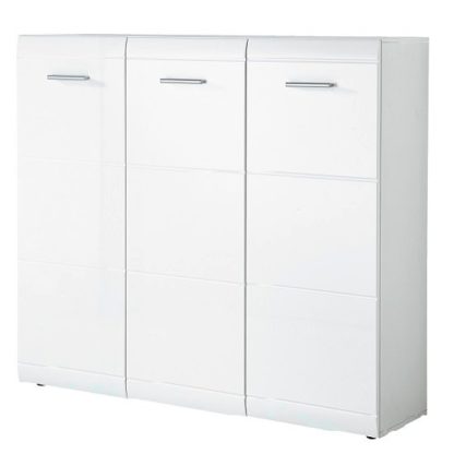 c5583e5847fa242541d6c0efbe6eb3c532a3bda93db31238b41194187f5efbc0.jpg An Image of Adrian Large Shoe Cabinet In White Gloss Fronts With 3 Doors