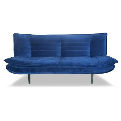An Image of Reber Velvet Sofa Bed In Blue Finish With Black Metal Legs