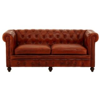 An Image of Ratliff Chesterfield Design Leather Three Seater Sofa In Tan