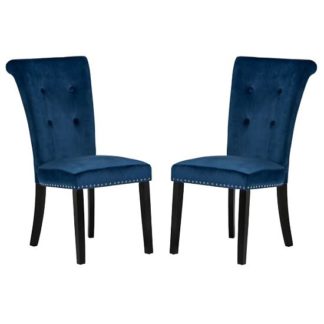 An Image of Wodan Velvet Dining Chair In Blue With Black Legs In A Pair