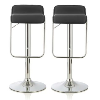 An Image of Mestler Modern Bar Stool In Black Faux Leather In A Pair