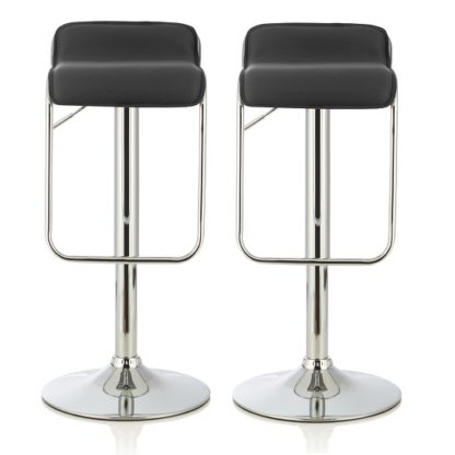 An Image of Mestler Modern Bar Stool In Black Faux Leather In A Pair