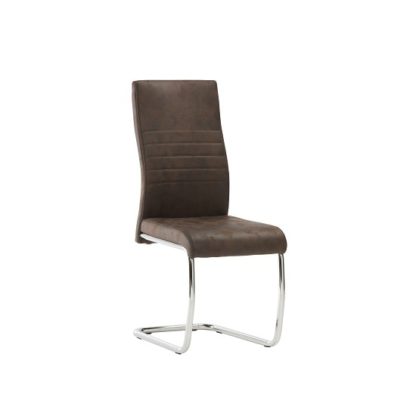 c5ed535bdba1375a2d9102b8f557fe3864db446dd7e6863be6843ede705f653d.jpg An Image of Cannes Dining Chair In Brown Faux Leather With Chrome Base