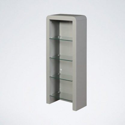 c63397d74d7ebd7fca8f35e1bf7672da5e27ba45b698db48802609f7b59623b8.jpg An Image of Norset CD DVD Storage Unit In Grey Gloss With 4 Glass Shelf