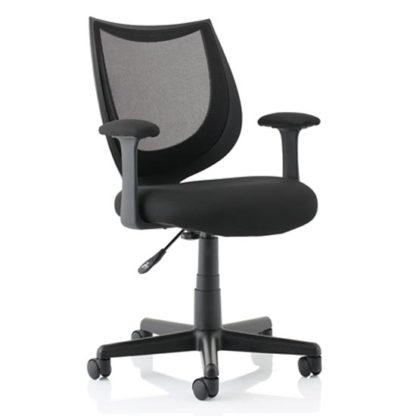 c68763cfa9a9f8f2508f58b3811939a8ac2e1ecbef8b846078be256398f17a13.jpg An Image of Camden Fabric Mesh Office Chair In Black With Fixed Arms