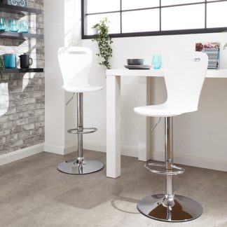 An Image of Long Island White Wooden Gas-lift Bar Stools In Pair