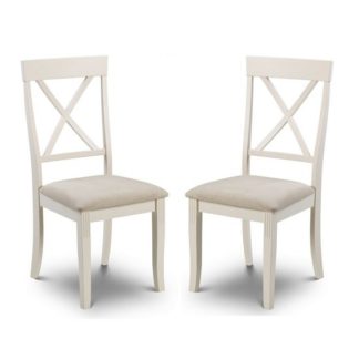 An Image of Cromley Wooden Dining Chairs In Ivory Laquered In A Pair