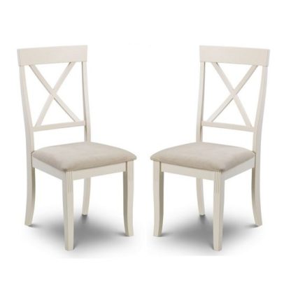 An Image of Cromley Wooden Dining Chairs In Ivory Laquered In A Pair
