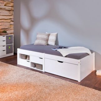 An Image of Camden Storage Bed In White With 2 Drawers And Pullout Cabinet