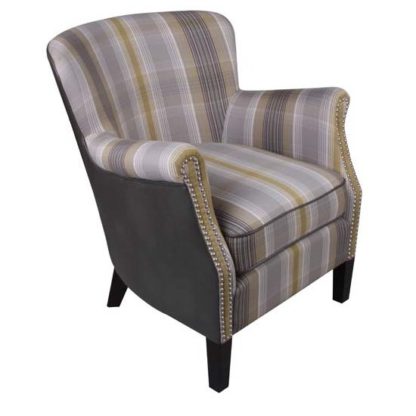 An Image of Aquarii Chenille Leather Fabric Lounge Armchair In Yellow Check