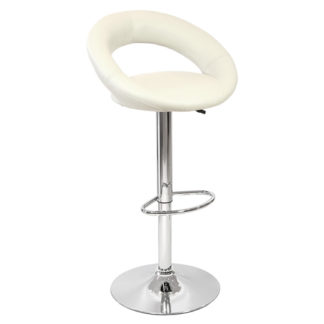An Image of New Moon Cream Faux Leather Bar Stool With Chrome Base