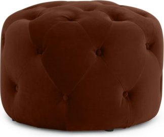 An Image of Hampton Small Round Pouffe, Warm Caramel Velvet