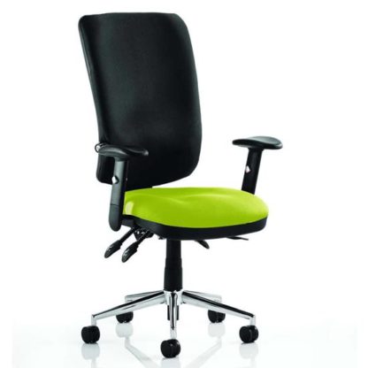 c731ea5a41b7c11685713147300d83560981fd2947d2fde36c74c58f742c53f5.jpg An Image of Chiro High Black Back Office Chair In Myrrh Green With Arms