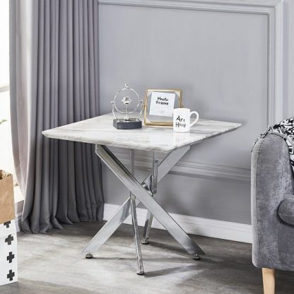 An Image of Deltino Grey Marble Effect Lamp Table With Chrome Legs