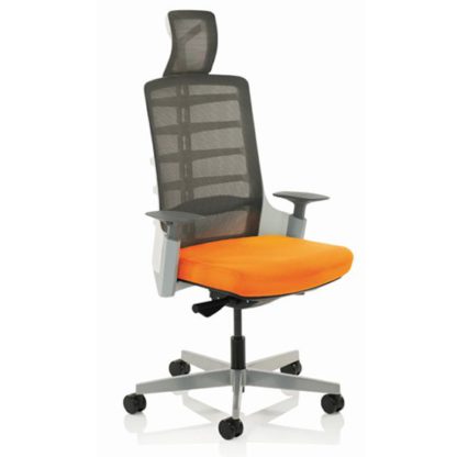 An Image of Exo Charcoal Grey Back Office Chair With Tabasco Red Seat