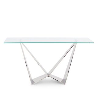 An Image of Diego Glass Console Table In Clear With Stainless Steel Base