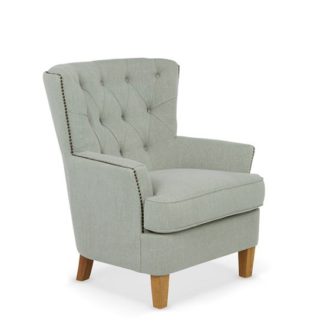 An Image of Arcadia Fabric Lounge Chair In Duck Egg With Light Wooden Legs