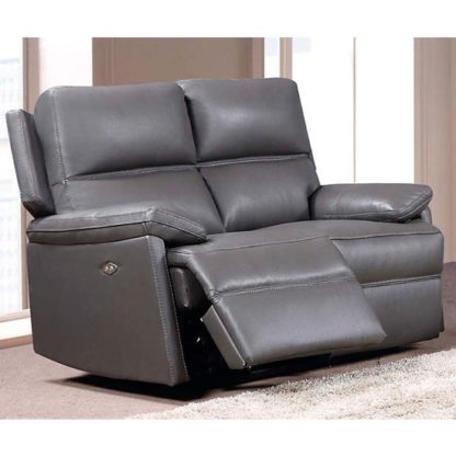 An Image of Bailey Leather 2 Seater Electric Recliner Sofa In Grey