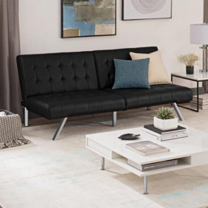 c83da231ce840d4cc121bb2cb9a961e162330c97638e7110ad8a1840f0bc14e8.jpg An Image of Emily Faux Leather Convertible Sofa Bed In Black