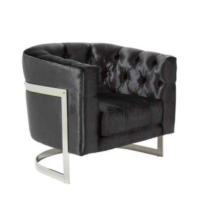 An Image of Lincoln Accent Chair In Black Velvet And Polished Steel Frame