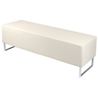 An Image of Blockette Bench Seat In Cream Faux Leather With Chrome Legs