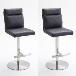 An Image of Rabea Grey Fabric Bar Stool In Pair With Stainless Steel Base