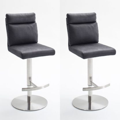 c872950efa0f90bc48d09adf389d7424c0ee3c1299419e8b6d32d47fad213508.jpg An Image of Rabea Grey Fabric Bar Stool In Pair With Stainless Steel Base