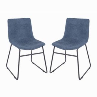 An Image of Arturo Blue Fabric Dining Chair In Pair With Black Metal Legs
