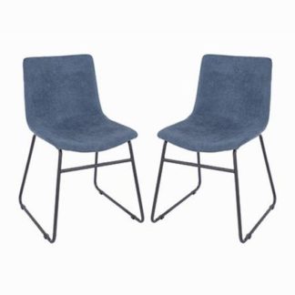 An Image of Arturo Blue Fabric Dining Chair In Pair With Black Metal Legs