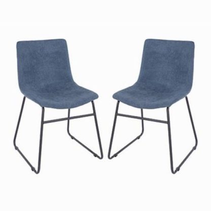 c8738469f1df244e67c9b6517fe868852d0336d880045beae6728646c74c3f73.jpg An Image of Arturo Blue Fabric Dining Chair In Pair With Black Metal Legs