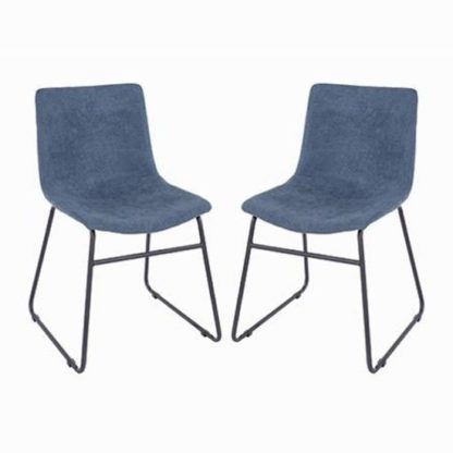 An Image of Arturo Blue Fabric Dining Chair In Pair With Black Metal Legs