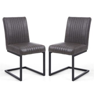 An Image of Archer Grey Leather Cantilever Dining Chair In A Pair