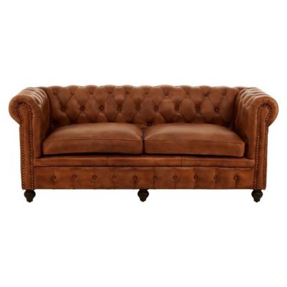 c8bc6eef97eac4d9e3bbdadfea893cd815f47ede87ba62cbc928a6587b31aff5.jpg An Image of Ratliff Chesterfield Design Leather Three Seater Sofa In Brown