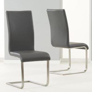 An Image of Nenque Grey PU Leather Dining Chairs In Pair