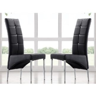 An Image of Vesta Modern Dining Chair In Black Faux Leather In A Pair