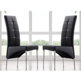 An Image of Vesta Modern Dining Chair In Black Faux Leather In A Pair