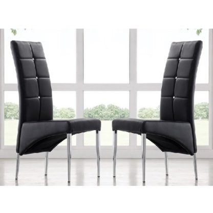 An Image of Vesta Modern Dining Chair In Black Faux Leather In A Pair