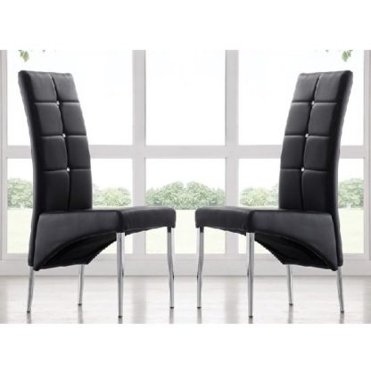 c9016151f4415cf97b5378bba51aa9c8b534a8d5277f7e322802212bb15e1d8b.jpg An Image of Vesta Modern Dining Chair In Black Faux Leather In A Pair