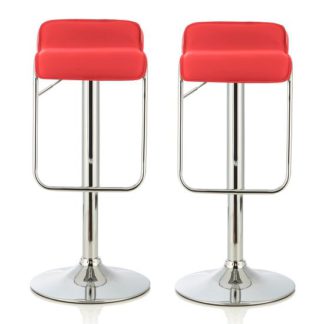 An Image of Mestler Modern Bar Stool In Red Faux Leather In A Pair